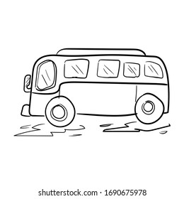 Icono del autobús escolar. Esbozado sobre fondo blanco.