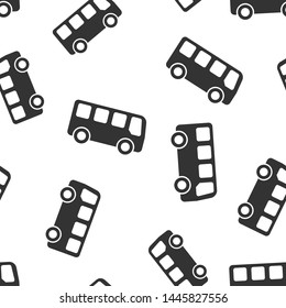 School bus icon seamless pattern background. Autobus vector illustration on white isolated background. Coach transport business concept.