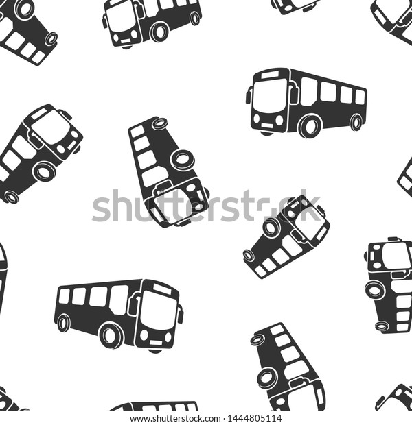 School bus icon seamless pattern background.\
Autobus vector illustration on white isolated background. Coach\
transport business\
concept.