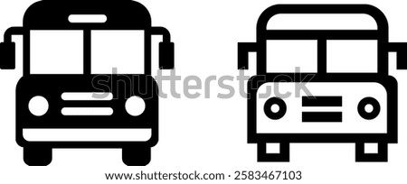 School Bus Icon Sign – Transportation and Education Vector Symbol Set