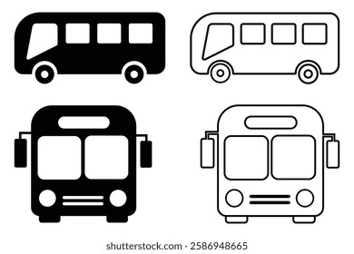 School Bus icon, silhouette. Bus vector illustration. Bus silhouette, icon, vector collection for app, logo web design. Bus sign,  symbol, transport icon. Vector illustration.