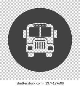 School bus icon. Subtract stencil design on tranparency grid. Vector illustration.