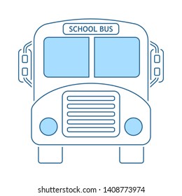 School Bus Icon. Thin Line With Blue Fill Design. Vector Illustration.