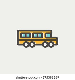 School bus icon thin line for web and mobile, modern minimalistic flat design. Vector icon with dark grey outline and offset colour on light grey background.