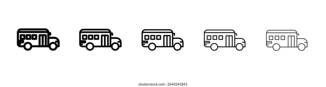 School Bus icon thin outline logo mark set