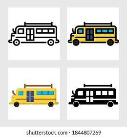 school bus icon vector design in filled, thin line, outline and flat style.