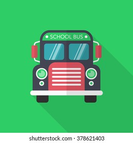 School Bus icon , Vector flat long shadow design. In education concept.