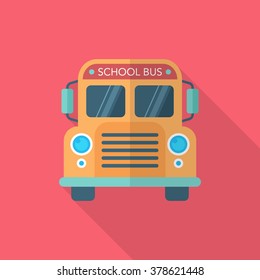 School Bus icon , Vector flat long shadow design. In education concept.