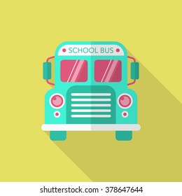 School Bus icon , Vector flat long shadow design. In education concept.