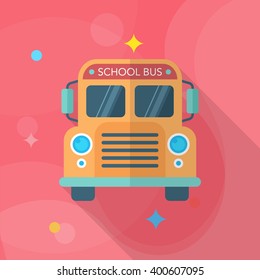 School Bus icon , Vector flat long shadow design. In education concept.