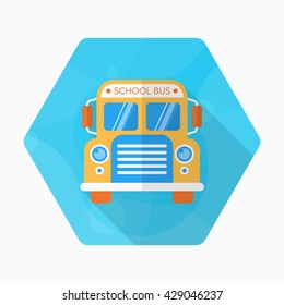 School Bus icon , Vector flat long shadow design. In education concept.