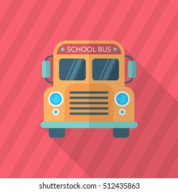 School Bus icon , Vector flat long shadow design. In education concept.