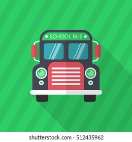 School Bus icon , Vector flat long shadow design. In education concept.