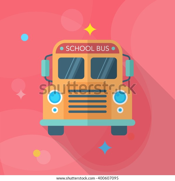 School Bus icon , Vector flat long shadow
design. In education
concept.