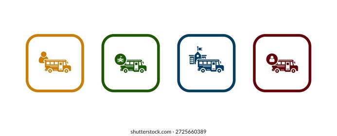 Ilustración vectorial del icono del autobús escolar. concepto colorido del transporte escolar.