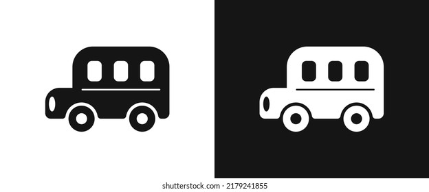 School Bus Icon For Web. Simple Cute School Bus Sign Web Icon Silhouette With Invert Color. Bus Solid Black Icon Vector Design. School Bus Side View Symbol Cartoon Clipart. School Concept Icon