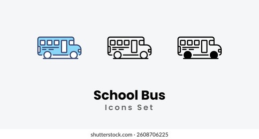 School Bus icons vector set stock illustration.