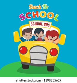 School bus illustration. Back to school illustration with school bus vector illustration.