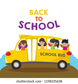 School bus illustration. Back to school illustration with school bus vector illustration.