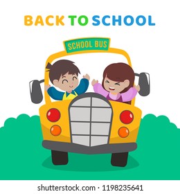School bus illustration. Back to school illustration with school bus vector illustration.