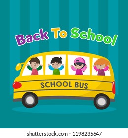 School bus illustration. Back to school illustration with school bus vector illustration.