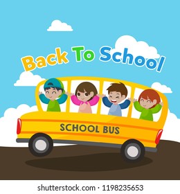 School bus illustration. Back to school illustration with school bus vector illustration.