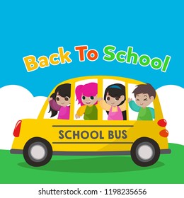 School bus illustration. Back to school illustration with school bus vector illustration.