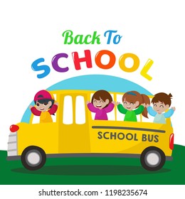School bus illustration. Back to school illustration with school bus vector illustration.