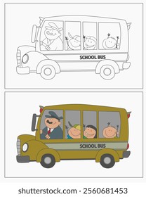 school bus illustration image for coloring