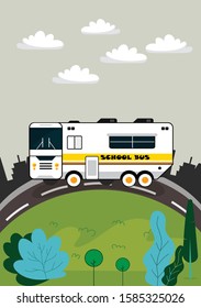 School Bus Illustration With Nice Mini Garden