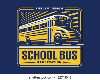 School bus illustration on light background, emblem