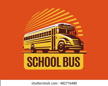 School bus illustration on light background, emblem