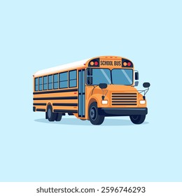 A school bus, isolated on a plain background, designed for safely transporting students with a bright color, large windows, and a sturdy build for daily commutes.