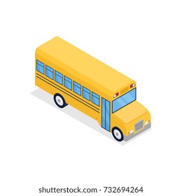 School bus. Isometric school bus icon isolated on white background. Public transport item vector illustration