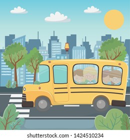 School bus and kids design