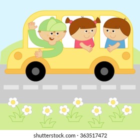 school bus, kids riding on school bus.