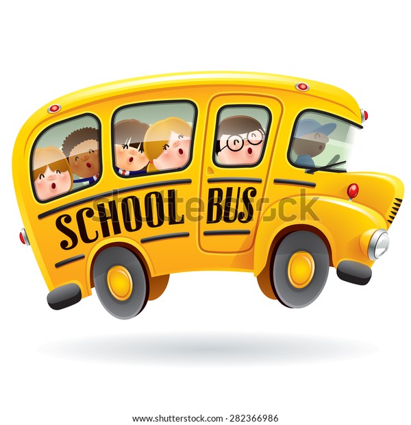 School bus. Kids riding\
on school bus.