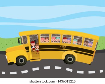 school bus with kids in the road