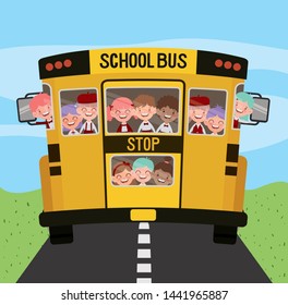 school bus with kids in the road