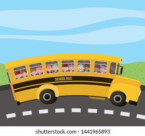 school bus with kids in the road