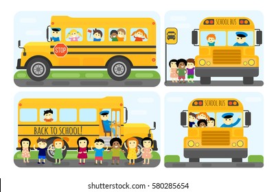 School bus kids transport vector illustration.