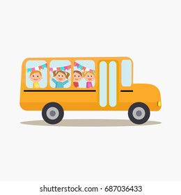 School bus with kids vector illustration.