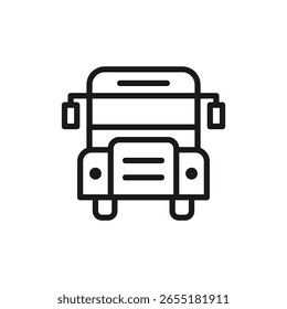 Autobús escolar - icono de línea con trazo editable. Símbolo de vehículo de contorno simple para el transporte estudiantil. Aislado sobre fondo blanco. Ilustración vectorial