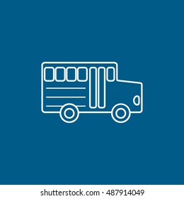 School Bus Line Icon On Blue Background