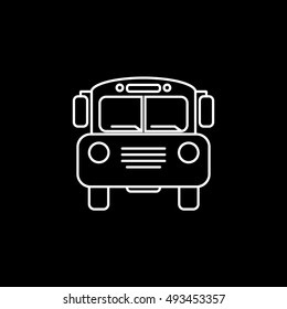 School Bus Line Icon On Black Background