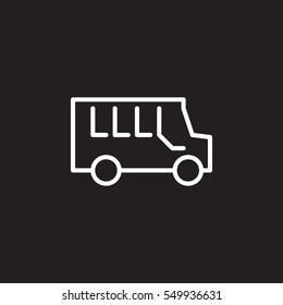 School bus line icon, outline vector sign, linear white pictogram isolated on black. Symbol, logo illustration