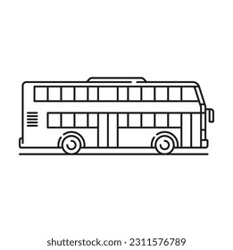 Señal de transporte de pasajeros del icono de línea de autobús escolar. Vehículo turístico vector de doble decker, señal de entrega rápida. Logo de Tour bus, señal de transporte público