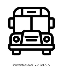 School Bus line icon. Simple vector symbol used for school, travel, or education themes. Clean linear design, Thin stroke design, isolated on white.