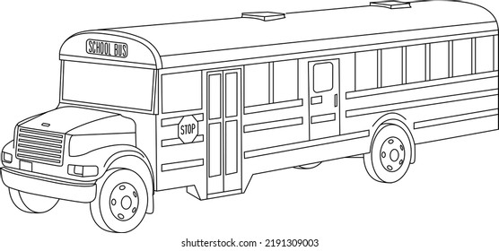 School bus in linear vector style for coloring