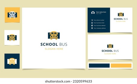 School bus logo design with editable slogan. Branding book and business card template.